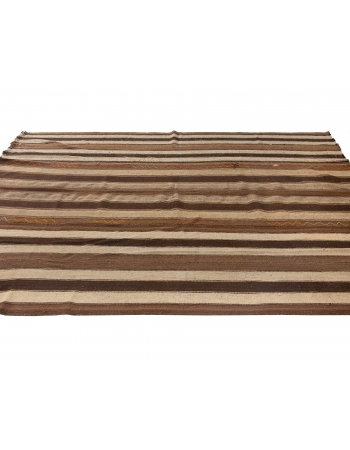 Brown Striped Vintage Turkish Kilim Rug - 8`0