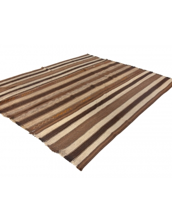 Brown Striped Vintage Turkish Kilim Rug - 8`0