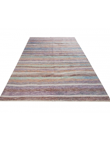 Vintage Striped Turkish Rag Kilim Rug - 5`8