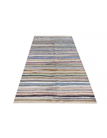 Striped Vintage Turkish Rag Rug - 3`11