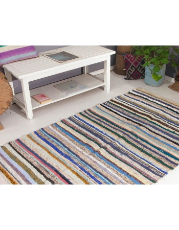 Striped Vintage Turkish Rag Rug - 3`11