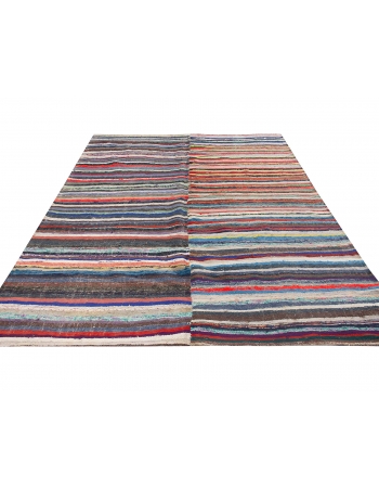 Striped Vintage Colorful Rag Rug - 6`11