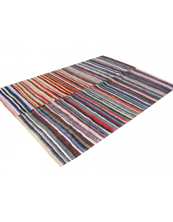 Striped Vintage Colorful Rag Rug - 6`11