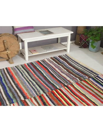 Striped Vintage Colorful Rag Rug - 6`11