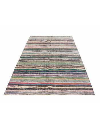 Striped Vintage Turkish Rag Rug - 5`3