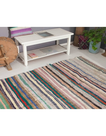 Striped Vintage Turkish Rag Rug - 5`3