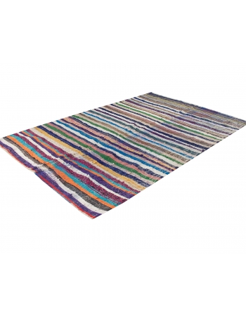 Colorful Striped Vintage Turkish Rag Rug - 6`5