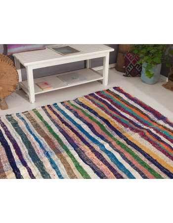 Colorful Striped Vintage Turkish Rag Rug - 6`5