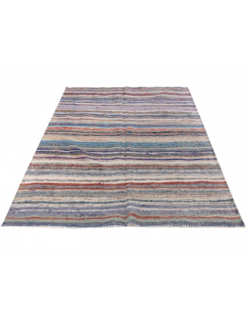 Vintage Striped Turkish Rag Kilim Rug - 5`6