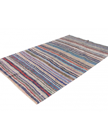 Vintage Striped Turkish Rag Kilim Rug - 5`6