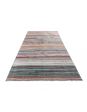 Striped Colorful Vintage Turkish Rag Rug - 5`11