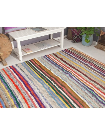 Striped Colorful Vintage Turkish Rag Rug - 5`11