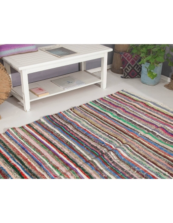 Colorful Vintage Turkish Rag Rug - 5`5