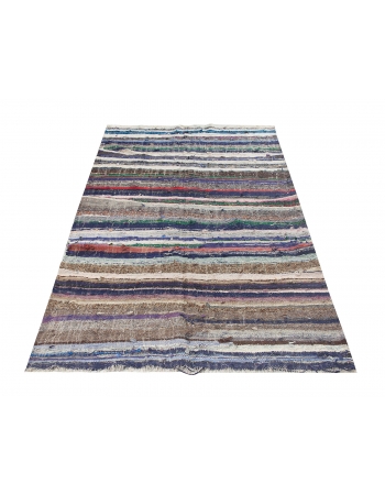 Striped Vintage Turkish Rag Rug - 4`8