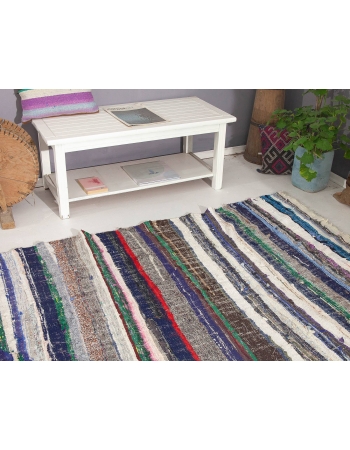 Striped Vintage Turkish Rag Rug - 4`8