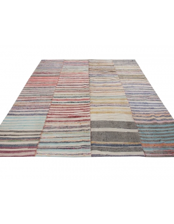 Vintage Striped Turkish Rag Kilim Rug - 7`6