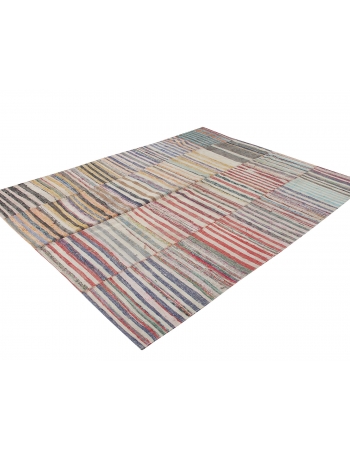 Vintage Striped Turkish Rag Kilim Rug - 7`6