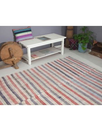 Striped Vintage Turkish Rag Rug - 5`10