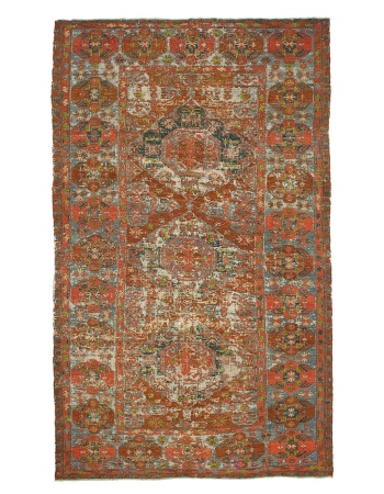 Antique Worn Decorative Sumaq Kilim Rug - 7`1