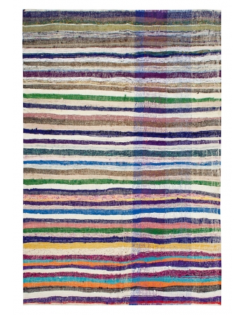 Colorful Striped Vintage Turkish Rag Rug - 6`5" x 9`6"