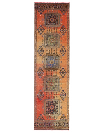 Decorative Vintage Turkish Runner Rug - 2`10" x 10`5"