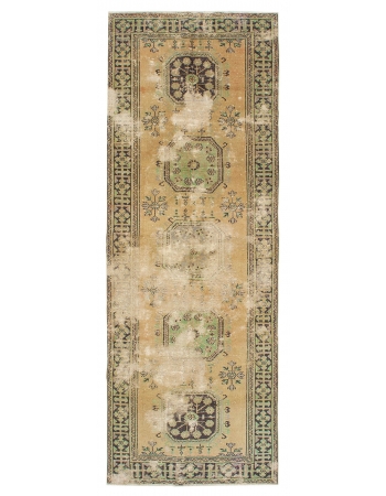 Distressed Washed Out Vintage Oushak Rug - 4`7" x 12`2"