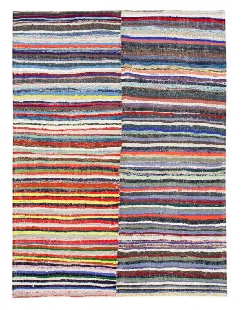 Striped Vintage Colorful Rag Rug - 6`11" x 9`5"