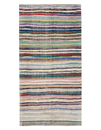 Striped Vintage Turkish Rag Rug - 5`3