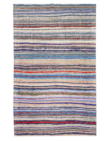 Vintage Striped Turkish Rag Kilim Rug - 5`6" x 8`8"