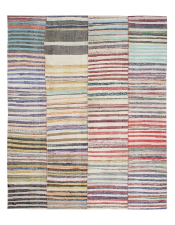 Vintage Striped Turkish Rag Kilim Rug - 7`6