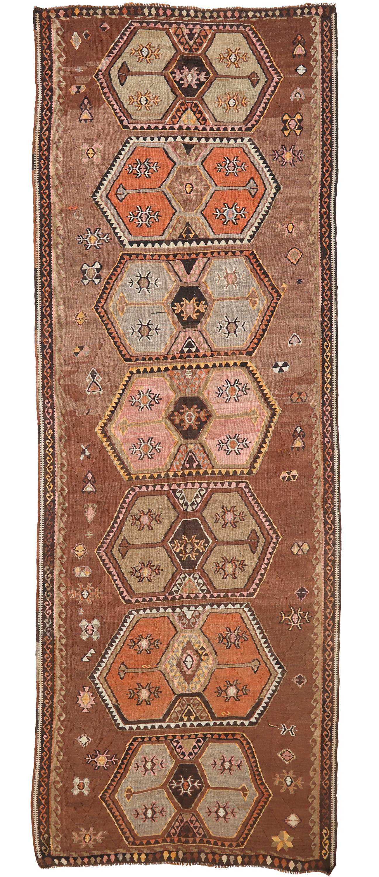 Vintage Decorative Turkish Kars Kilim Rug